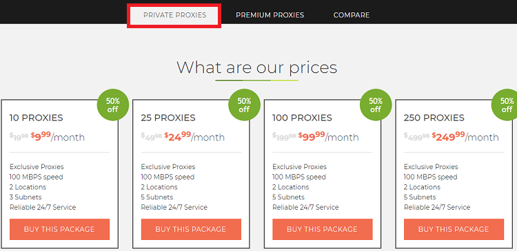 Limeproxies private Proxies Pricing