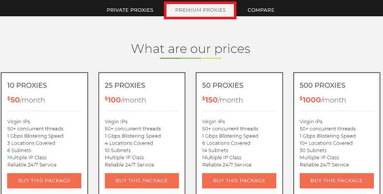 Limeproxies premium Proxies pricing