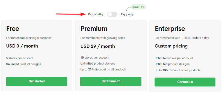 Prinitify Monthly Plans Pricing